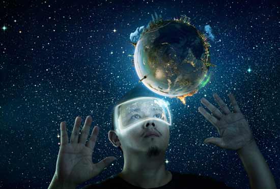 человек и земной шар в виртуальной реальности